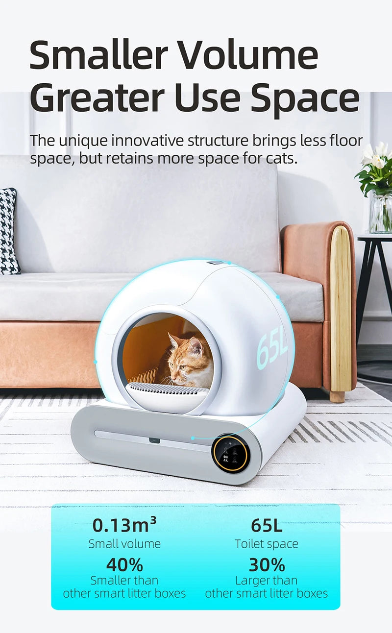 New 65L Automatic Smart Cat Litter Box Self Cleaning Fully Enclosed Large Cat Toilet Litter Tray